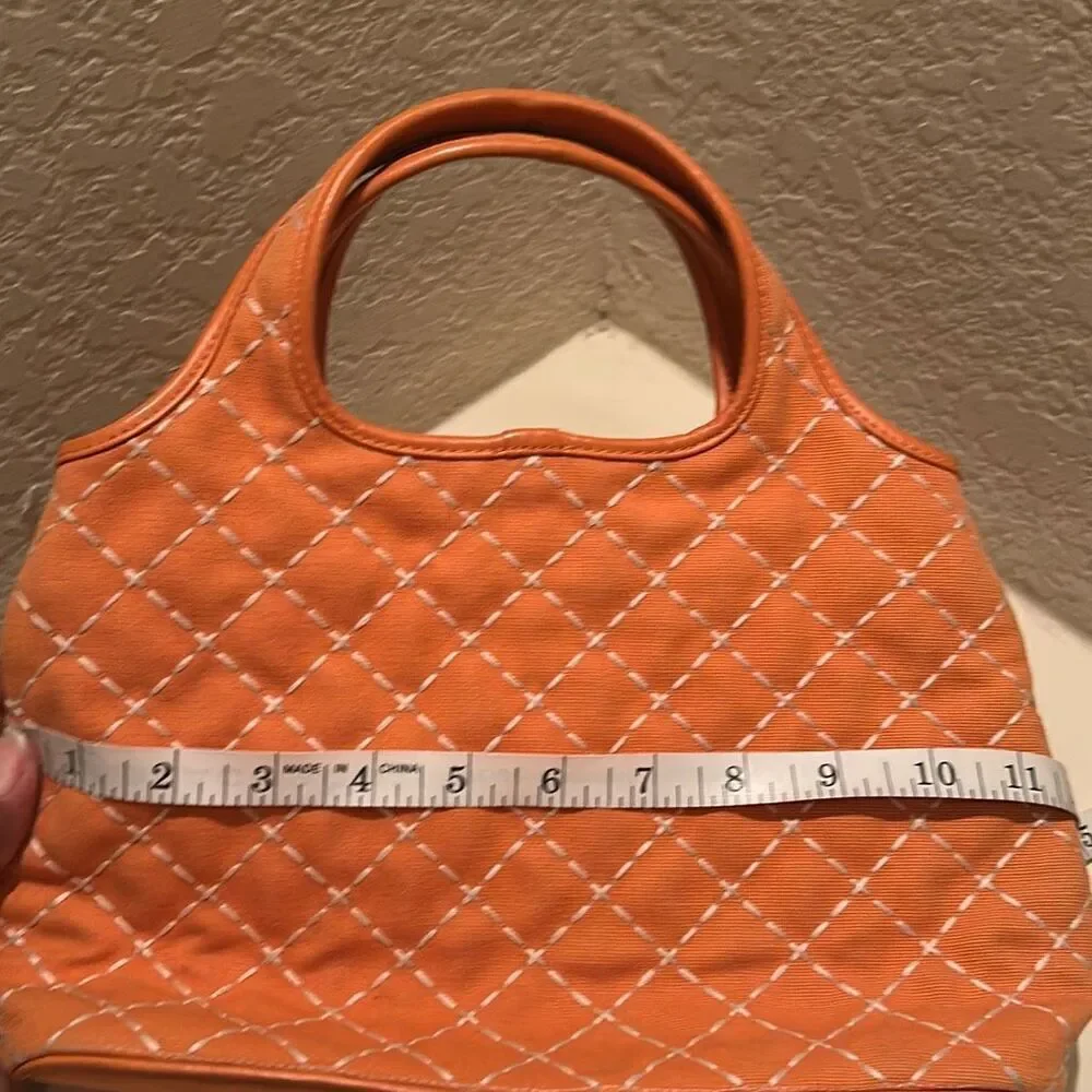 Salvatore Ferragamo Quilted Tote Bag Coral Orange With White Contrast Stitch